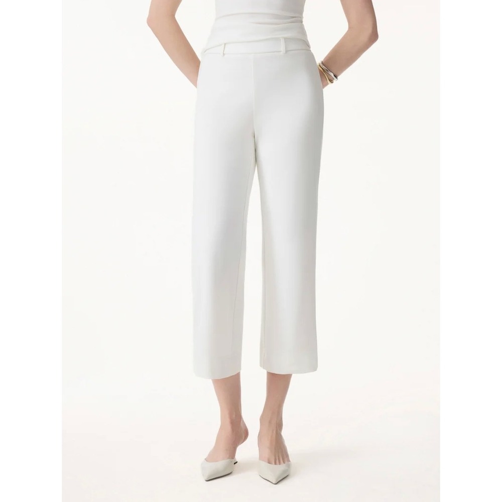 OGL Not-See-Thru Mid Rise Cropped Wide Leg Pants Pockets White NWT
